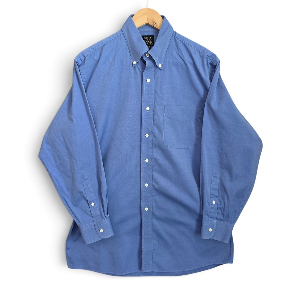 Jos A Bank Dress Shirt Mens 15.5 32 Blue Button Down Executive Collection Cotton